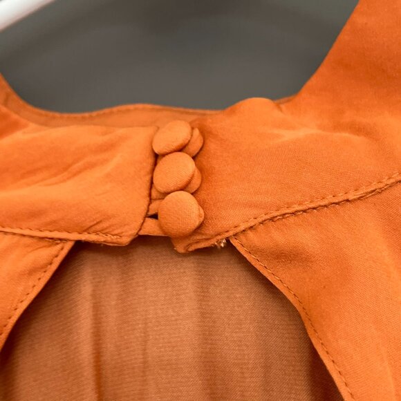 Free People Rust Orange Open Back Satin Top Blouse Tie High Neck XS Extra Small - Picture 8 of 14